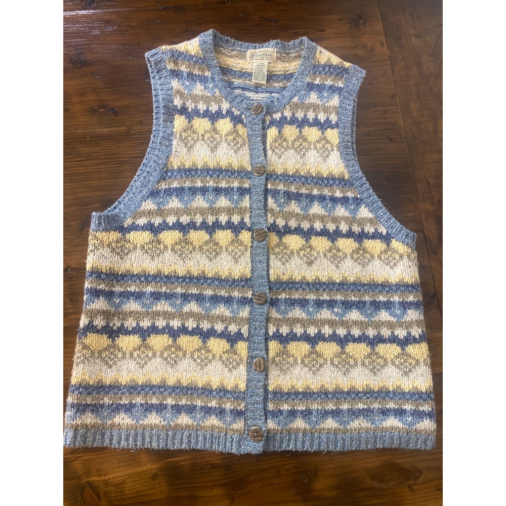 St Johns Bay Fair Isle Sweater Vest Womens Large Knit Wood Button SKU C120